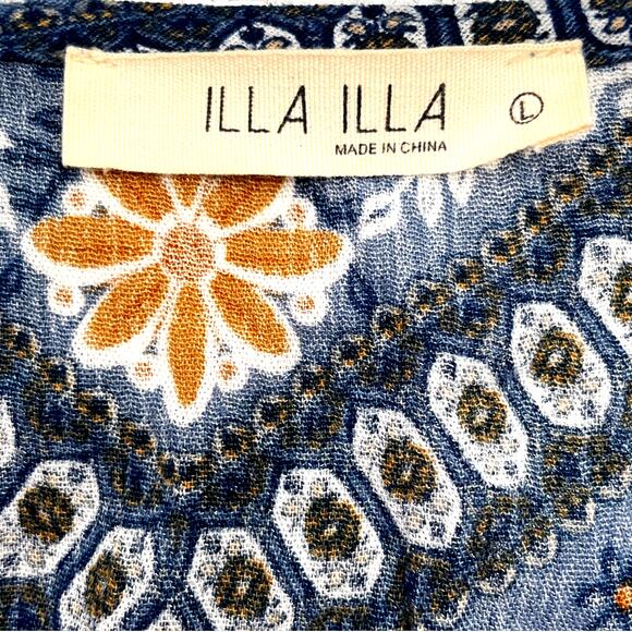 ILLA ILLA NWT Boho Tie-Front Floral Cutout Romper Blue/Yellow/White Size L - Picture 7 of 8